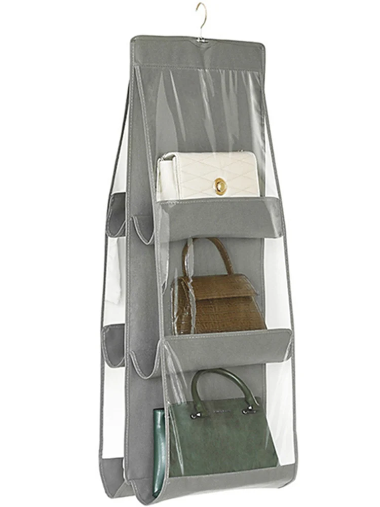 

6 Pockets Handbag Hanging Organizer Dust-proof 3 Layers Folding Shelf Bag Wardrobe Closet Storage Bag for Purse Clutch Sundry