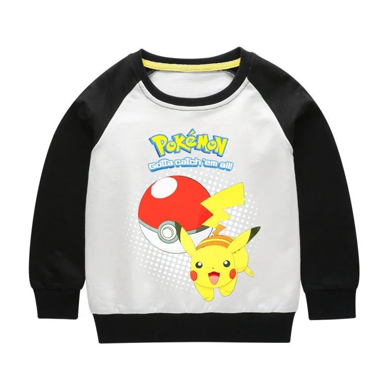 От 2 до 10 лет футболка Pokemon/Детская осенняя одежда с капюшоном, футболка с Пикачу, Детская кофта для мальчиков, рубашки топ с длинными рукавами для маленьких девочек - Цвет: color 2