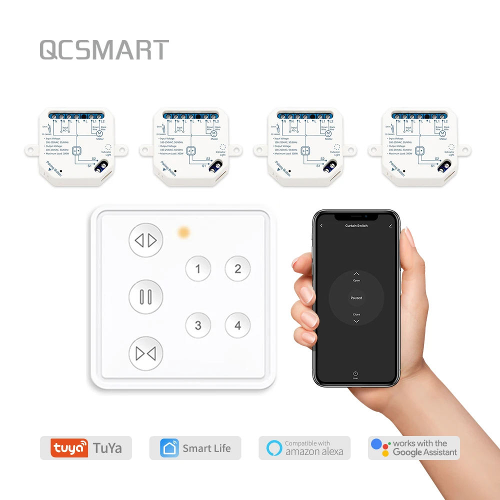 

Tuya Smart Life RF WIFI Curtain Switch Module And 4 Channel Remote App Control Window Blinds Voice Operate by Google Home Alexa