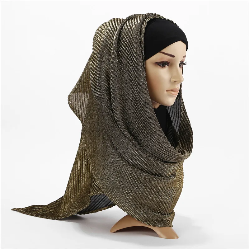 Дубаи Роскошная Золотая пряжа рифленый шарф хиджаб тюрбан foulard femme musulman Блестящий бархатный головной платок исламские шали и обертывание
