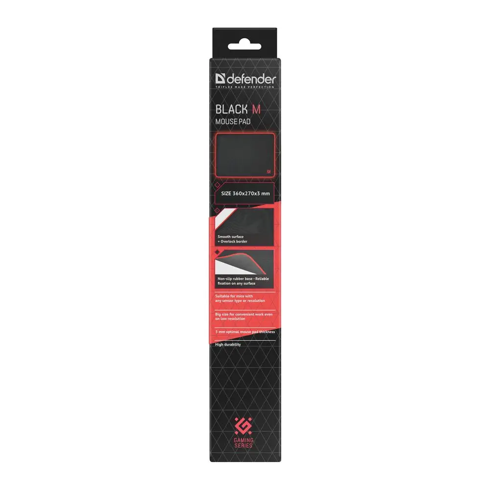 Коврик для компьютерной мыши Defender Black M 360x270x3 мм, ткань+резина