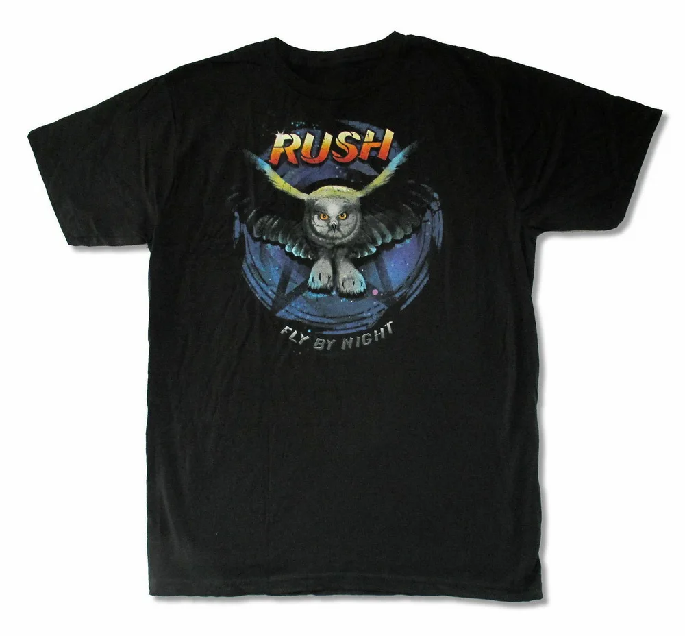 Rush Fly By Night Owl Обложка альбома Мужская черная футболка новый официальный Хлопок