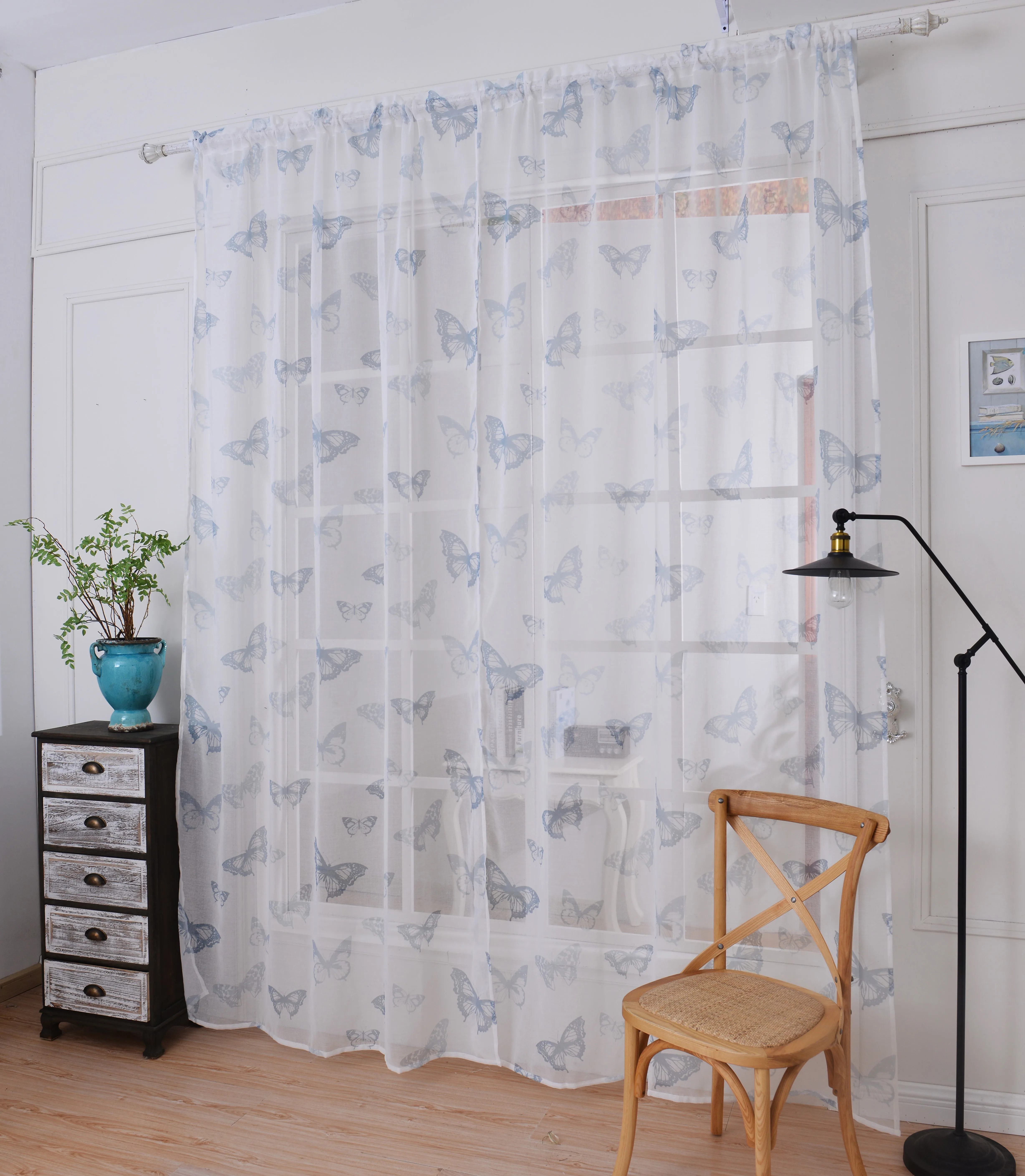 

Printed Butterfly Pattern Curtain Transparent Sheer Linen&Cotton Fabric For Living Room Bedroom balcony Screen window Home Decor