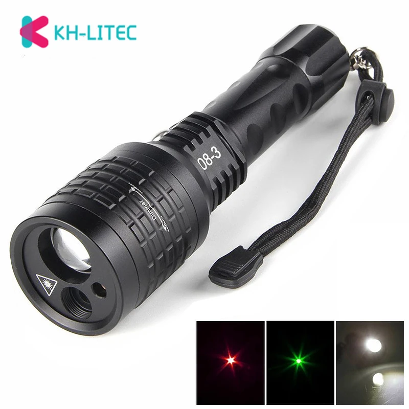 

2 In 1 Led Flashlight With Red Green Laser Pointer Lazer Light Search LED Light 1800 Lumen Led FlashLight Lamps For Hunting Fish