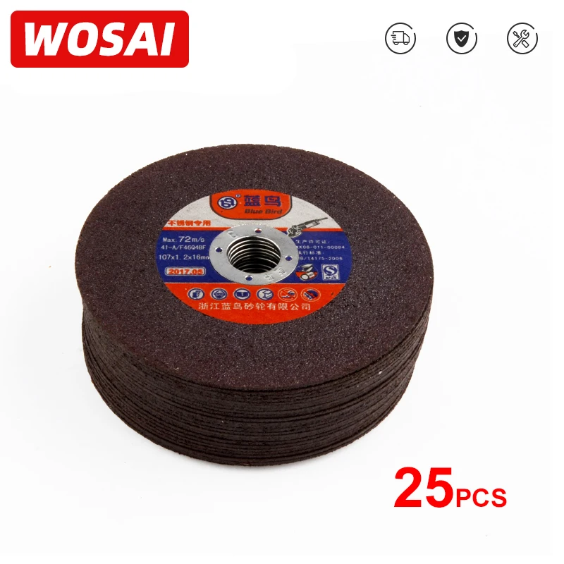 

WOSAI 25pcs 107mm Grinding Wheel Fiber Reinforced Resin Cutting Disc Grinding Wheel Blade Metal Saw Blade Angle grinder Tool