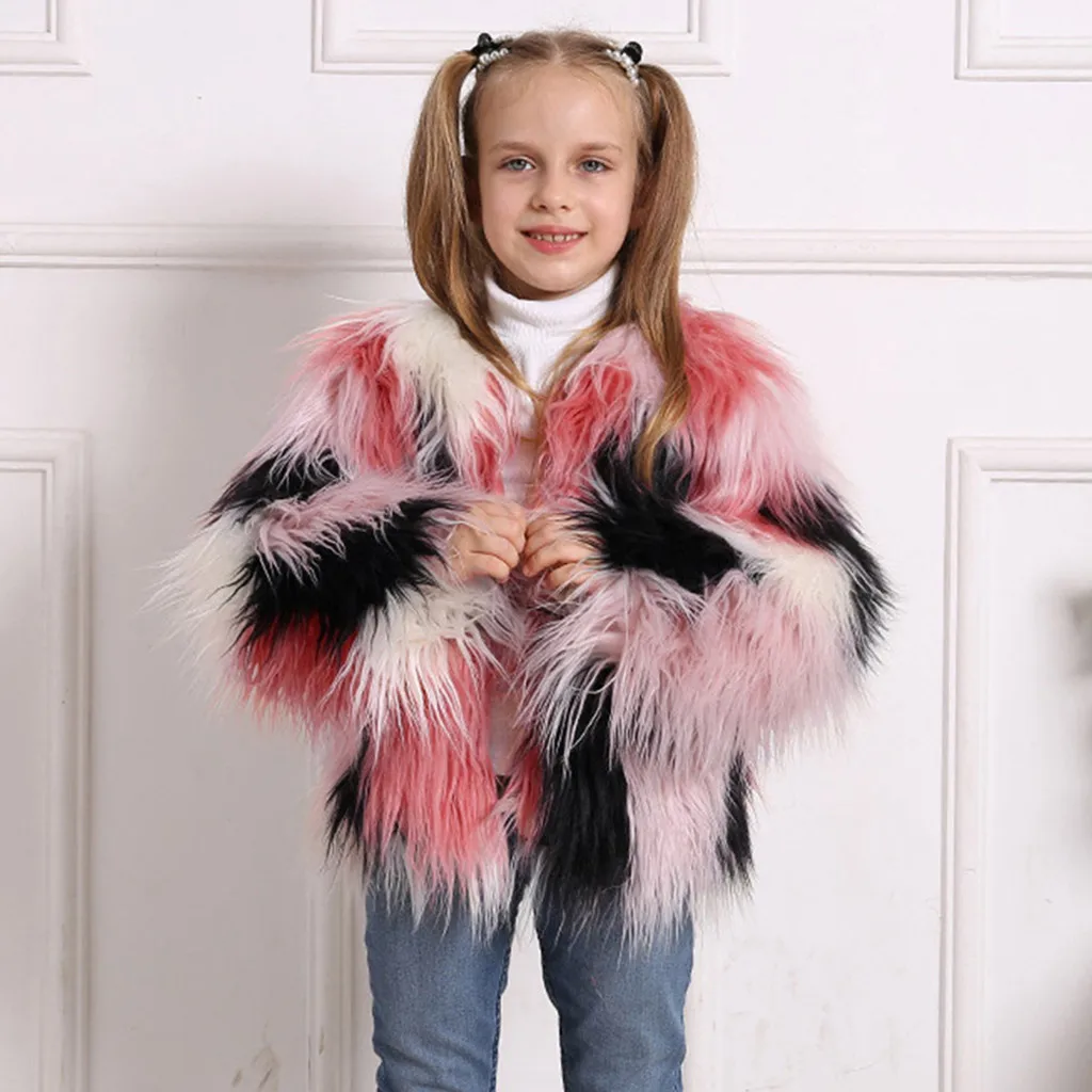 Chliden/Ветрозащитная двухфактурная кофта с искусственным мехом для маленьких девочек; зимнее пальто для малышей; теплая меховая зимняя новая эффектная верхняя одежда для девочек