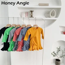 Honey Angle/весенне-осеннее повседневное детское платье для девочек, платья Русалочки с длинными рукавами на талии одежда для маленьких девочек в Корейском стиле комплект одежды из 1 предмета