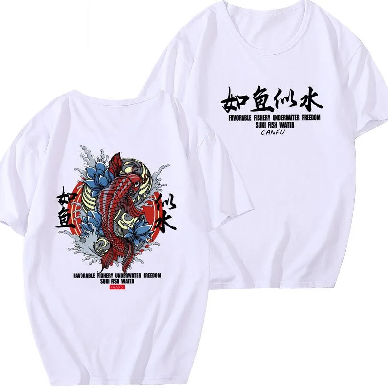 Футболка с принтом в Восточном китайском стиле для мужчин и женщин, хлопковая футболка с коротким рукавом и круглым вырезом, японские Ukiyo-e этнические футболки - Цвет: Color23
