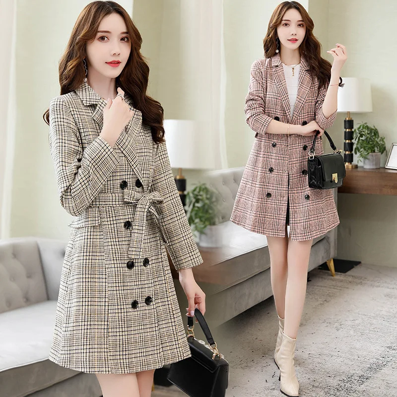 Trench Coat Women's Autumn Fashion Literature And Art Cool Versatile Comfortable Soft Sweet Cute Elegant Plaid Mid-length