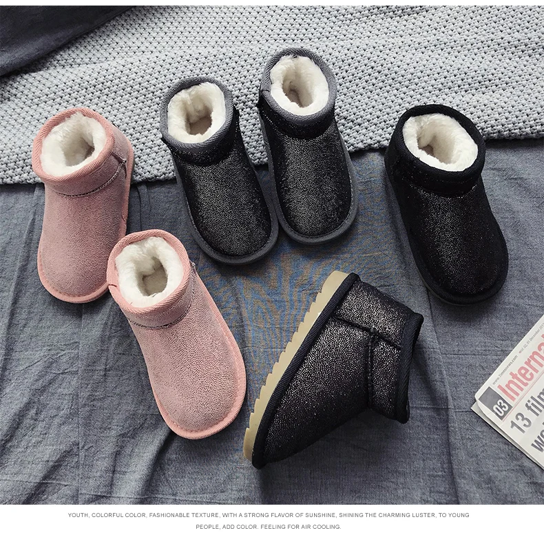 Girls Snow Boots Winter Warm Flat Round Toe Kids Shoes Baby Children's Pink Black Soft Boots Size 20-31 Martin Boots