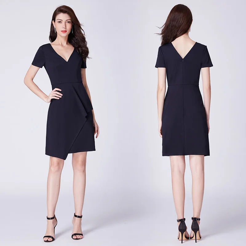 Классическое 2020 чёрное коктейльное платье с короткими рукавами и v-образным