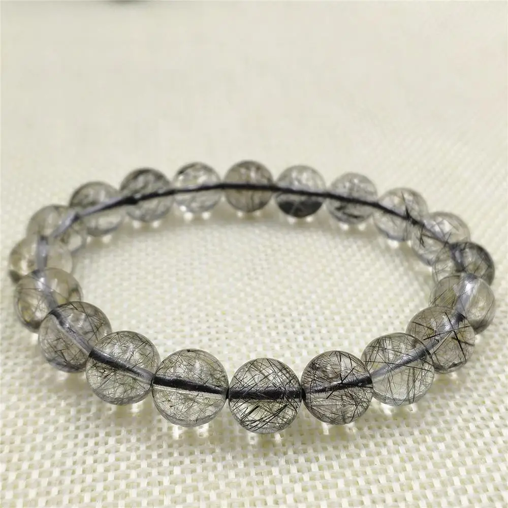 

Genuine Natural Black Rutilated Quartz Crystal 10mm For Women Men Clear Round Beads Wealthy Stone Bracelet From Brazil AAAAA