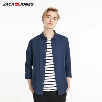 

JackJones Men's Breathable Pure Color Linen 3/4 Sleeves Shirt Menswear| 219105525
