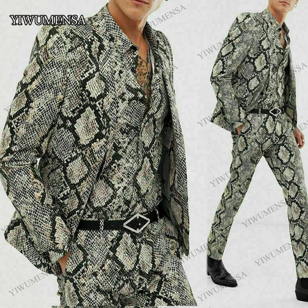 YIWUMENSA-chaqueta con estampado de serpiente para hombre, trajes de esmoquin para ir al Club o al Bar, el mejor hombre, chaqueta de negocios a la moda, pantalones de novio, 2 uds.