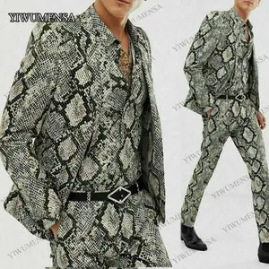 Casual Men Suits 2 Pieces Set Unique Leopard Banquet Jacket With