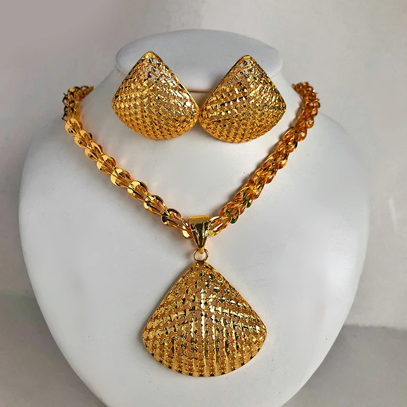 WANDO Dubai Arab Gold Color flower Wedding Jewelry Set For Women Earring/Necklace big pandent Women Halloween Christmas Gift