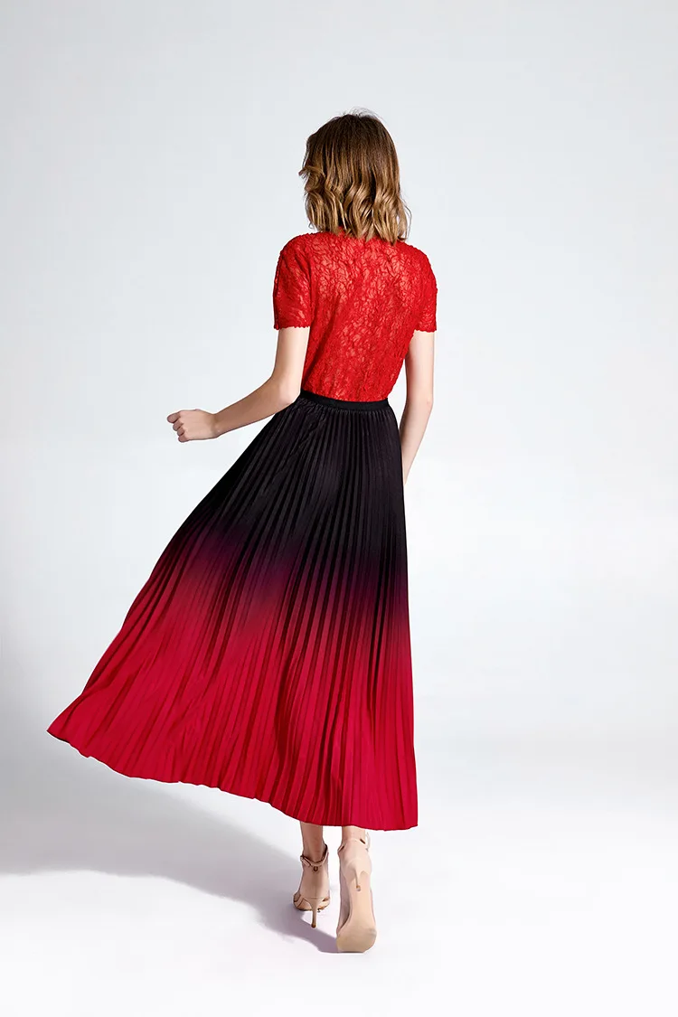 LANMREM Pleated skirt mid-long folded vintage skirt gradient color elastic waist pleated bottoms famale 2020 fashion new YJ726