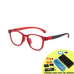 Youth Anti Blue Light Gaming Glasses - Protective TR90 Transparent Eyewear (Red)