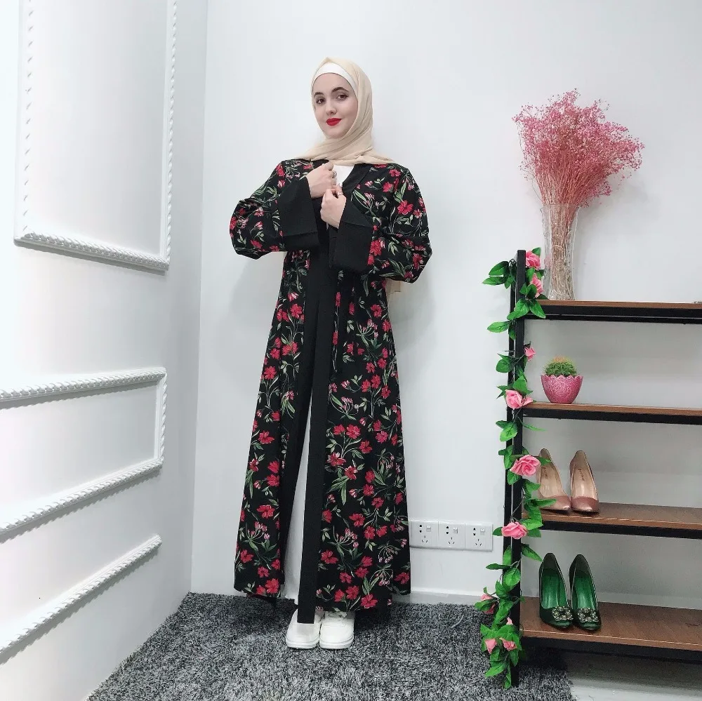 Принт в мусульманском стиле abaya Макси платье кардиган полная длина кимоно длинный халат Платья Туника Jubah Ближний Восток Рамадан ИД Арабский исламский