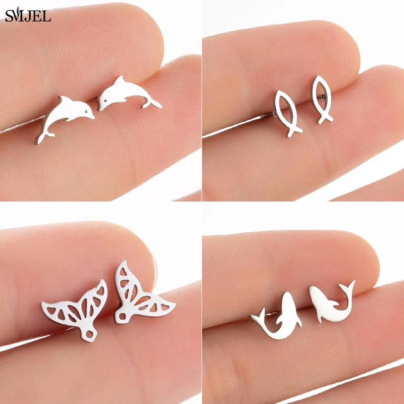Nette Edelstahl Fisch Ohrringe Für Frauen Mädchen Vintage Gold Farbe Tier Shark Delphin Fischschwanz Ohrring Schmuck Geschenk