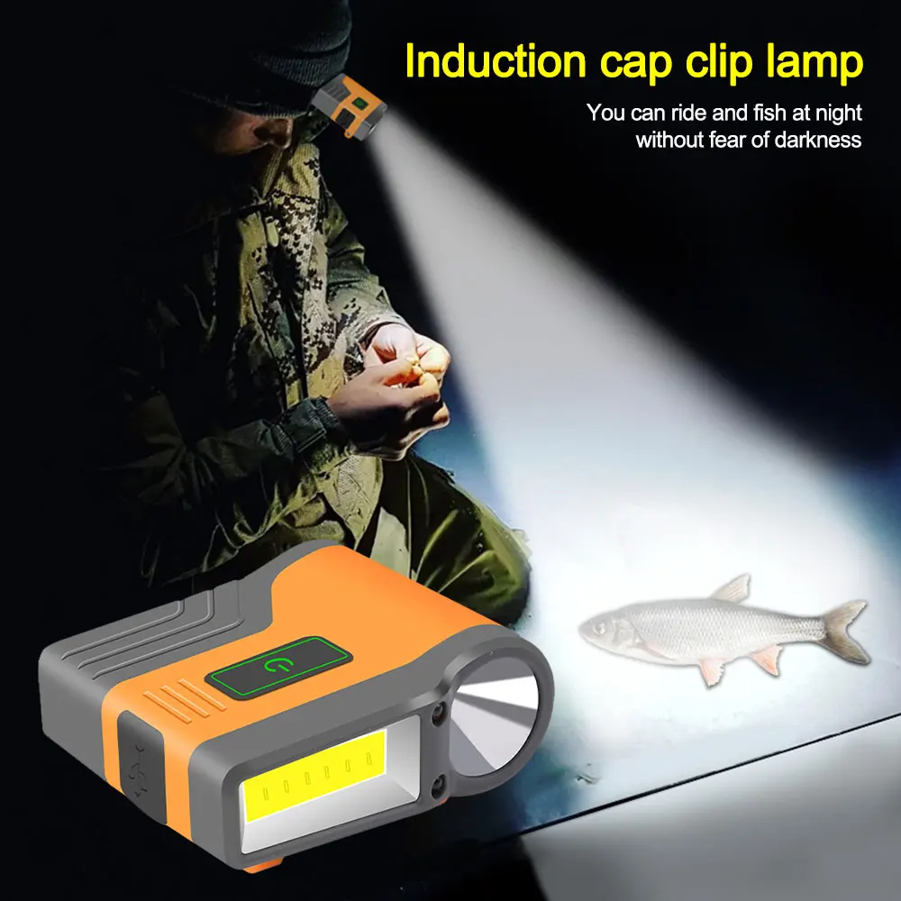 Induction Cap Clip Light USB Charging Flashlight 2200mAh COB Flood Light Head Waterproof Fishing Lantern CAMP Lamp