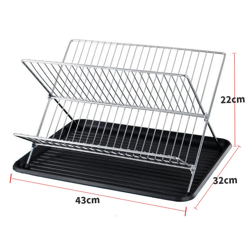 

2 Tier Folding Dish Rack Stainless Steel Kitchen Dish Drainer Cup and Dish Organizer Kitchen Storage Organization Accessories