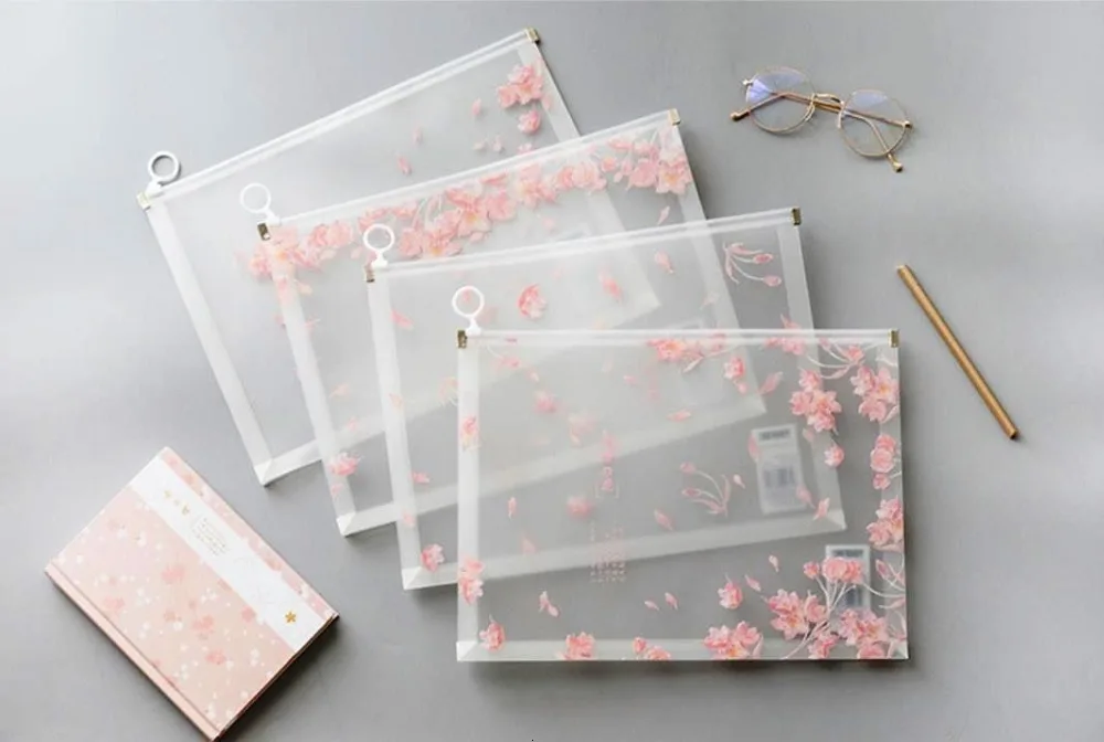 "Miss Sakura" Упаковка из 4 файлов Большая пластиковая папка для документов канцелярская сумка органайзер школьная большая карманная сумка