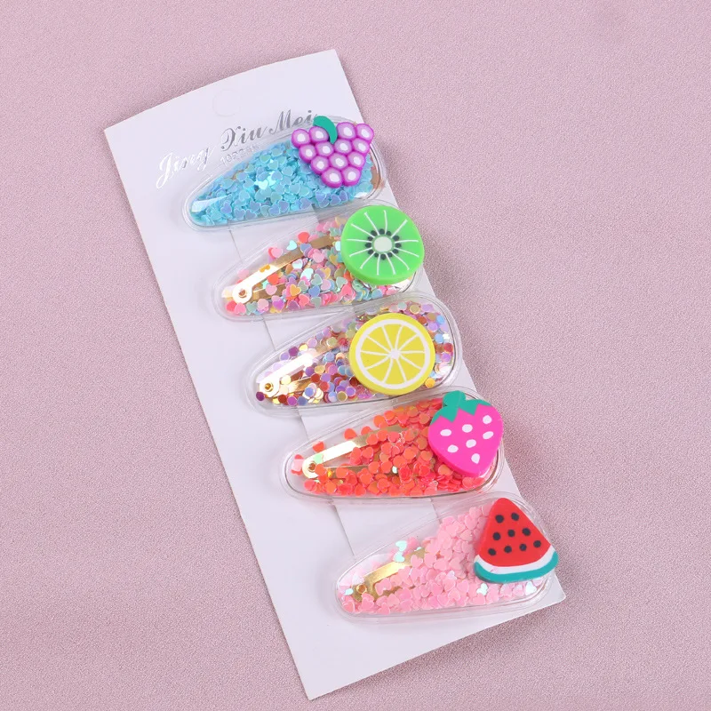 Новинка разноцветные блестящие заколки для волос прозрачные детские с фруктами