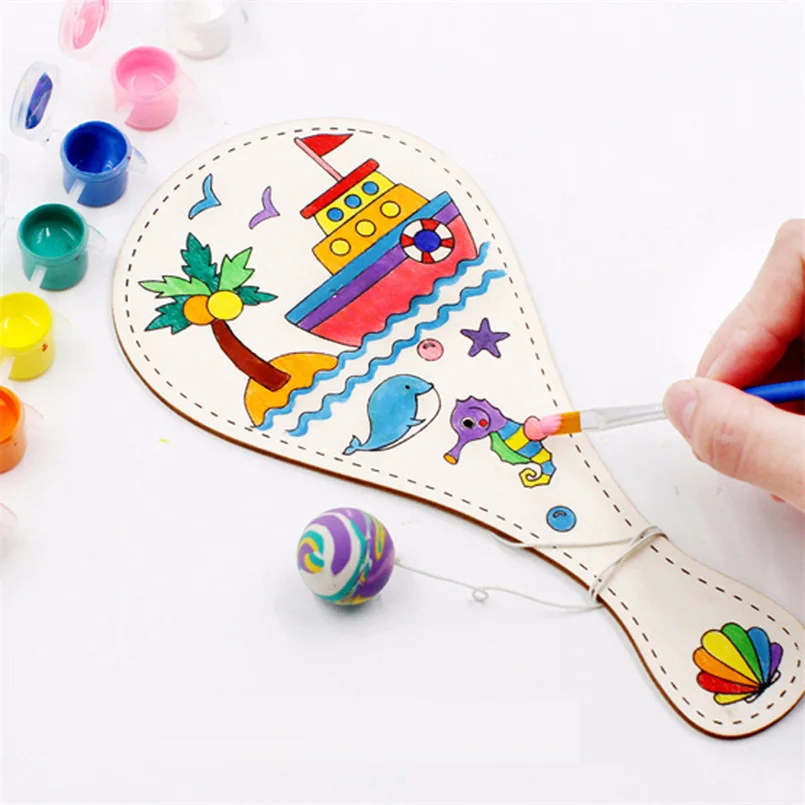 

2PCS Wooden Racket Game Drawing Toy DIY Mixed Pattern Board Art Painting Montessori Teaching Aids Doodle Craft Children Toys
