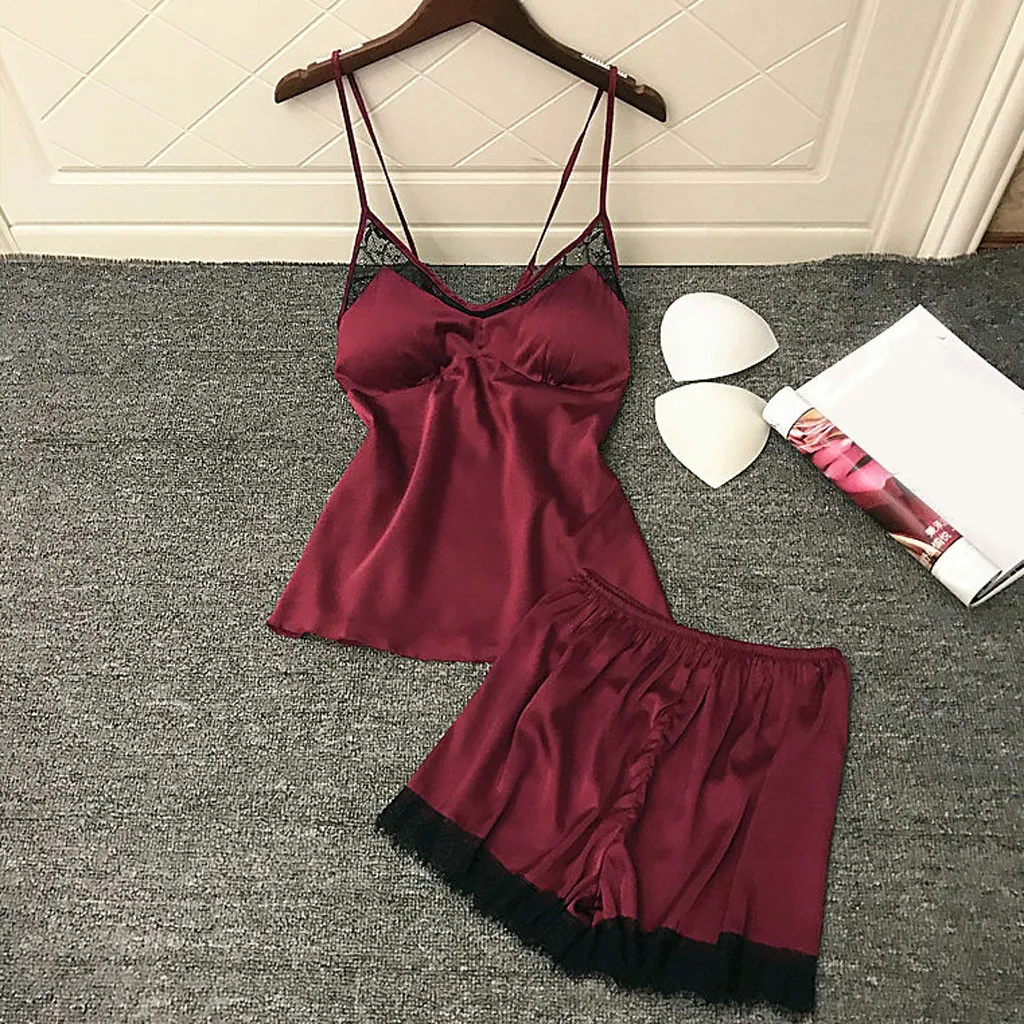 

Womens Sexy Satin Sling Sleepwear Lingerie Lace Nightdress Underwear Homewear Ladies nighty nightgown Plus Size E45