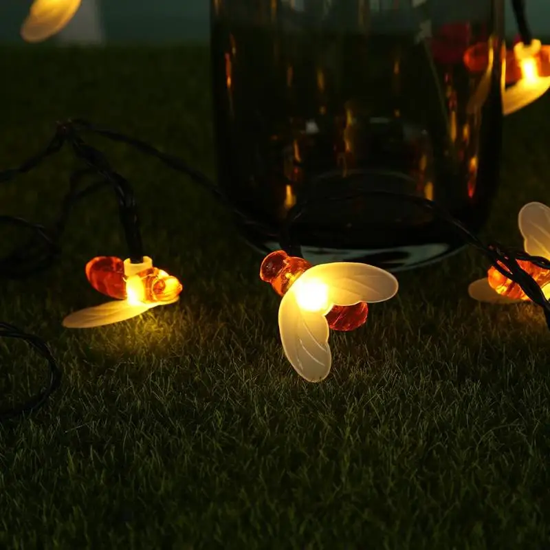 20 Вт, 30 Вт, 50LED пчелы Мёд Форма Солнечный свет открытый IP65 Водонепроницаемый Строка Фея лампы на солнечных батареях гирлянды на солнечной энергии для сада рождественские украшения