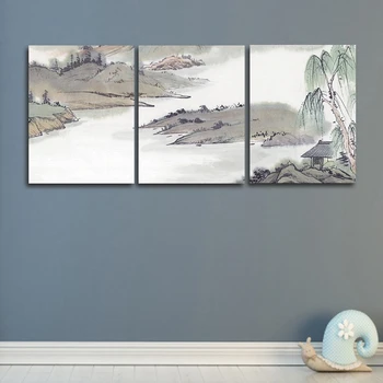 

Laeacco Canvas Abstract Painting Calligraphy Chinese Style Posters and Prints Landscape Wall Art Pictures Living Room Home Decor