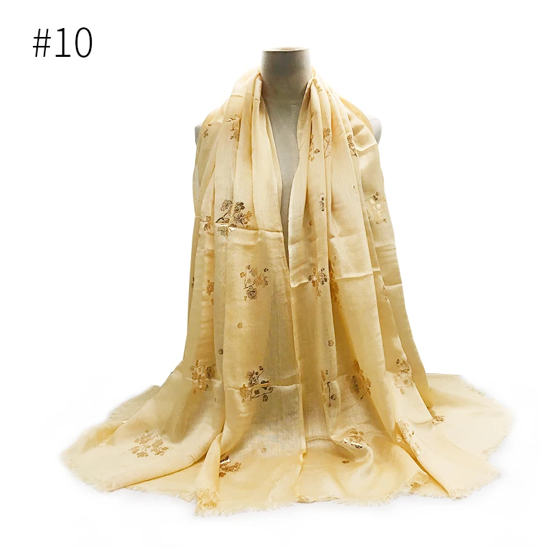 Women scarf Solid viscose hot gold flower print tassels plain muslim hijab wraps shawl head 10pcs/lot Hot Sale fast shipping