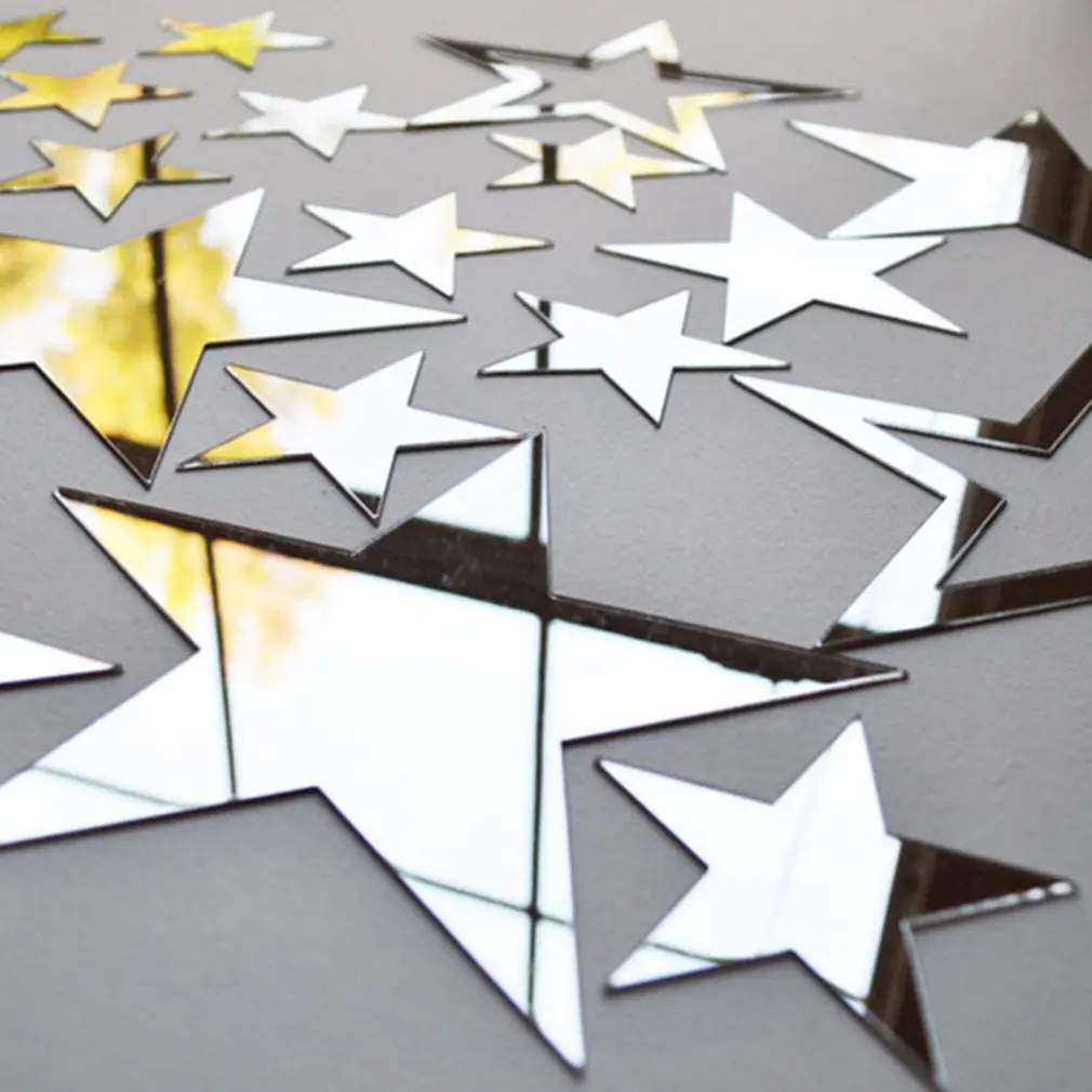 DIY Art Shining Stars Mirror Stickers Self-Adhesive Vinyl Home Wall Decals Art Indoor Decoration Waterproof