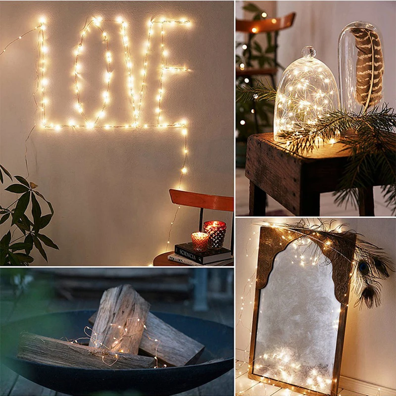 LED 2M Copper String Lamp Starry Beads DIY Fairy Lights 20 Leds Silver Cord Warm White Waterproof  Wedding Party Home Decoration66