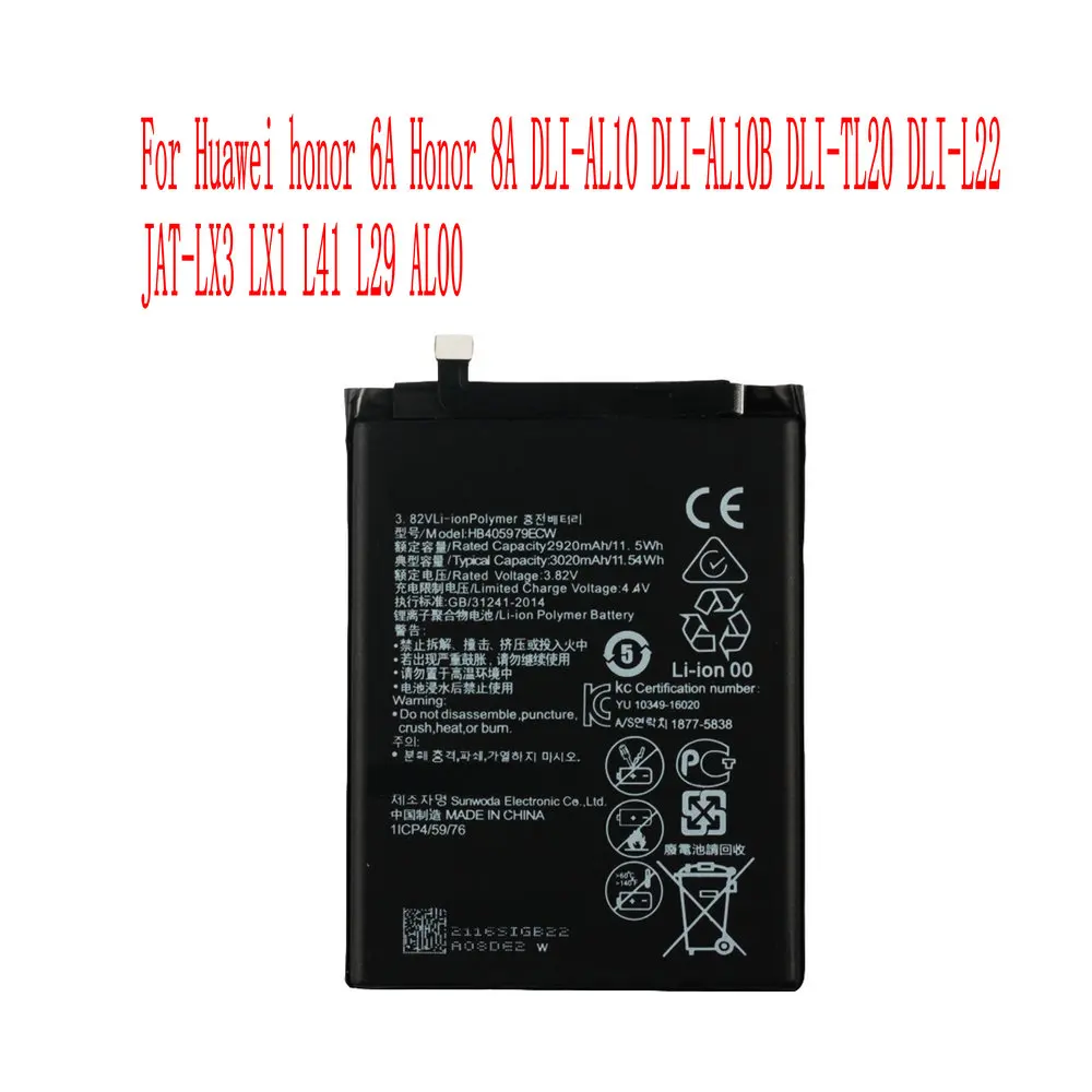 Высокое качество 3020 мАч HB405979E аккумулятор для Huawei honor 6A 8A фотография