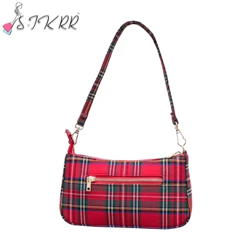 

S.IKRR Vintage Retro Shoulder Bag Fashion Canvas Plaid Ladies Hand Bags Classic Underarm Women's Bags Luxury Handbags Designer