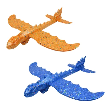 

2Pcs Hand Toss Dragon Foam Plane Double Hole Flat Flying Roundabout Stunts DIY Model Toy 708(Blue+Orange)