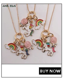 MHS.SUN Fashion Unicorn Kids Girls Long Chain Necklace Cute Rainbow Heart Conch Charming Pendants Necklace For Baby Children 1Pc