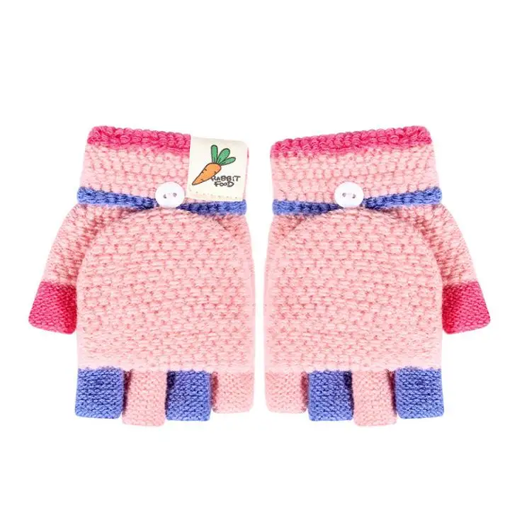 Детские Зимние перчатки для мальчиков и девочек, вязаные варежки, зимние теплые детские перчатки - Цвет: Pink