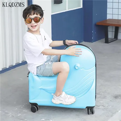 blue KLQDZMS 20"24INCH Multifunction Super Can ride Child travel artifact Rolling Luggage Spinner brand Travel Suitcase On Wheel - Color: blue