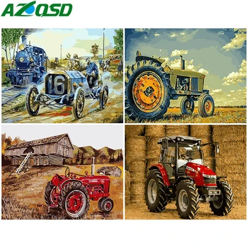 

AZQSD Coloring By Numbers Landscape Drawing On Canvas DIY Unframe Oil Painting By Numbers Tractor Handpainted Gift