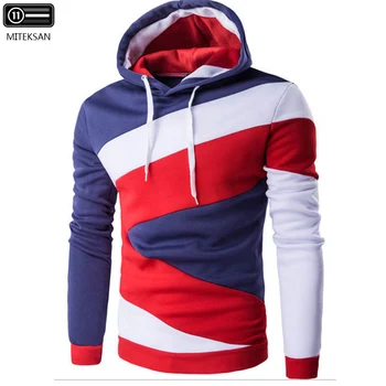

New Winter Men's loose hoodies with Hat Colours Put-on and Leisure long sleeve patchwork strip sweatshirt men