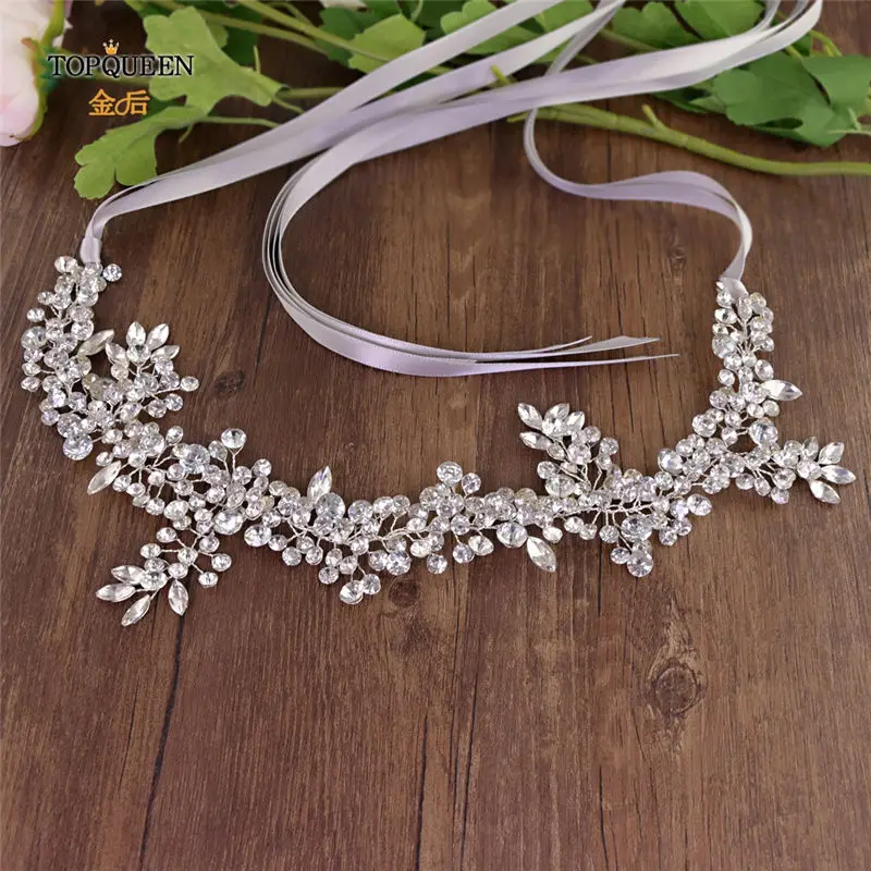 gray ribbon TOPQUEEN SH259 стразы свадебный пояс Фиолетовый Стразы Свадебный Пояс синий пояс фиолетовый цветочный свадебный пояс белый пояс для невесты - Цвет: gray ribbon