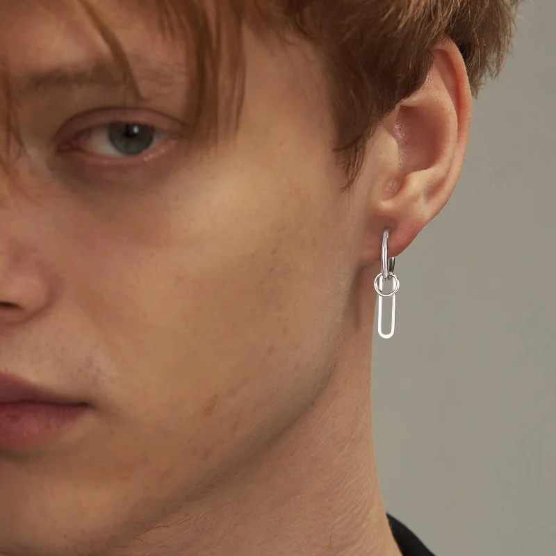 Paper Clip Silver Color Hoops Earring For Men Guy Stainless Steel Huggie Paperclip Geometry Jewelry Hoop Earrings Aliexpress