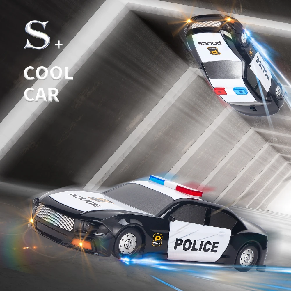 Remote Control Climbing RC Car with LED Lights 360 Degree Rotating Stunt Toys Machine Wall RC Police Car Boy Christmas Gift