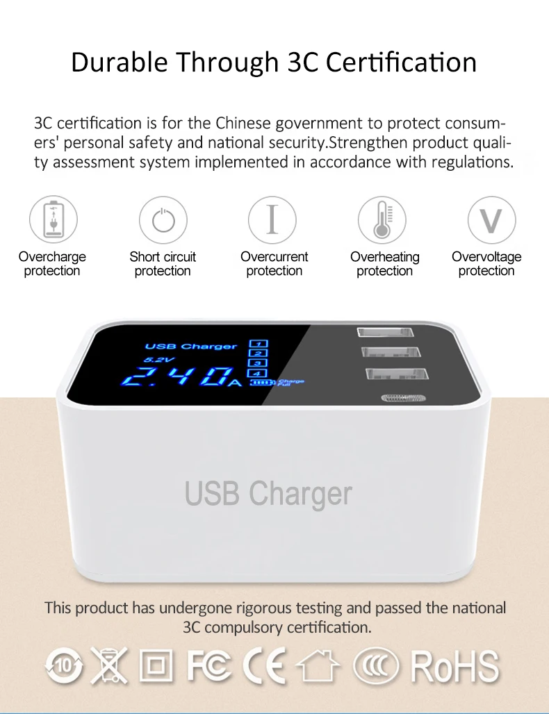 4-Порты и разъёмы Usb Зарядное устройство Мощность адаптер стационарное настольное стены Зарядное устройство светодиодный цифровой Дисплей Быстрая зарядка для мобильных телефонов для iPhone samsung