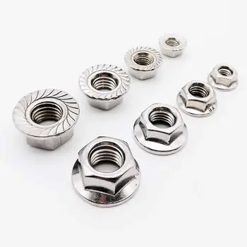 

5/50pcs M3 M4 M5 M6 M8 M10 M12 Stainless Steel Metric Thread Hexagon Hex Head Serrated Spinlock Flange Nut Locknut DIN6923