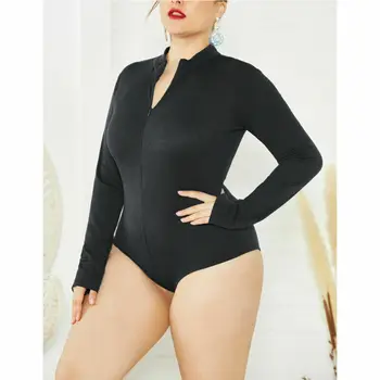 

Solid Color Skinny Bodysuit Fashion Autumn Knitted Long Sleeve Romper Femalre Bodysuits Plus Size