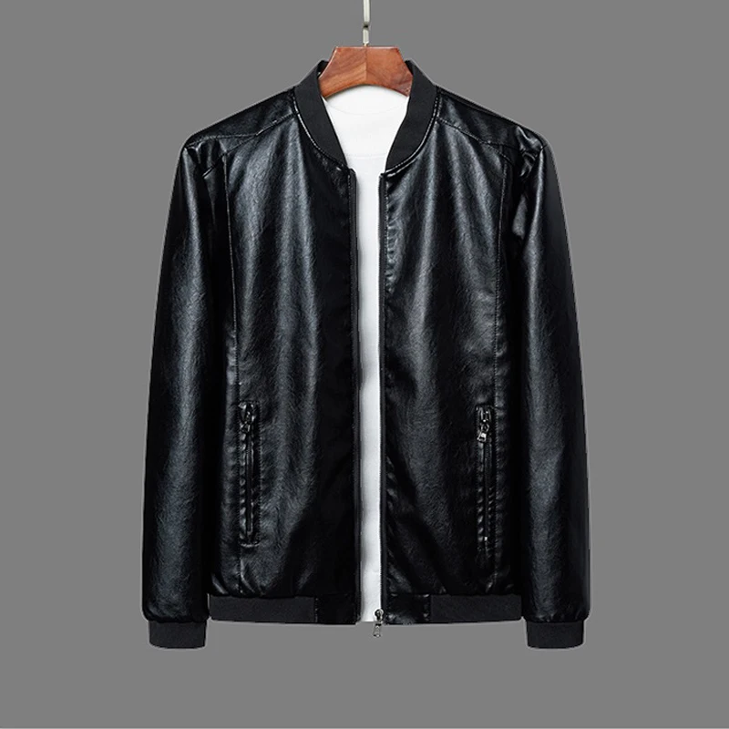 Мужские куртки, брендовая одежда, куртка из искусственной кожи, Мужской Блейзер размера плюс, повседневные мужские Куртки s, мотоциклетные куртки, ветровка 5XL 6XL 7XL 8XL Plus - Цвет: Черный